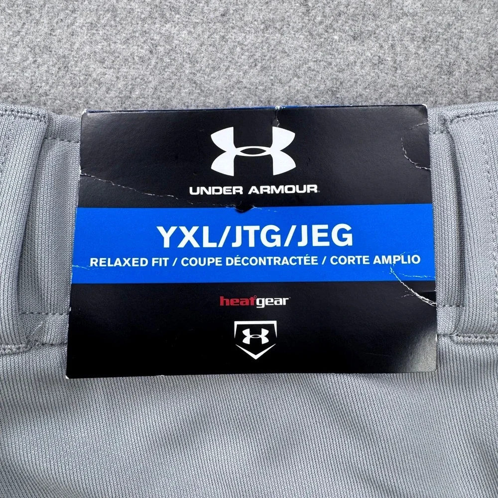 Under Armour Baseball Pants Youth XL Leadoff Gray Blue‎ HeatGear Piped Logo